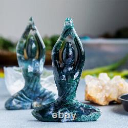 5in+ Naturel Cristal Sculpture Cicatrisation Moss Agate Yoga Dame Déesse Pierre De Guérison