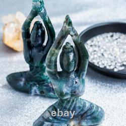 5in+ Naturel Cristal Sculpture Cicatrisation Moss Agate Yoga Dame Déesse Pierre De Guérison