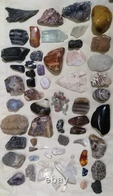 62 Pièces de Cristaux d'Opale Flèche de Dinosaure Trilobite Tourmaline Pastèque