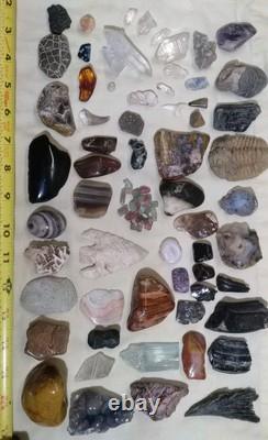 62 Pièces de Cristaux d'Opale Flèche de Dinosaure Trilobite Tourmaline Pastèque