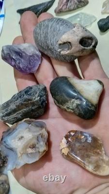 62 Pièces de Cristaux d'Opale Flèche de Dinosaure Trilobite Tourmaline Pastèque