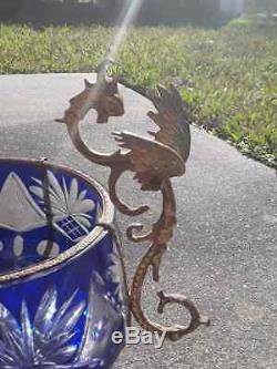 Amazing Cut Bleu Creas Pièce Poignées Bol Bronze Dragon