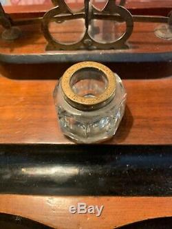 Antique Anglais Triple Cristal Encrier Et Balance Postale Piece Belle