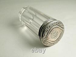 Antique Art Nouveau 3 Pièces En Poudre Pot De Shaker-cristal, Haut De Shaker Sterling, LID