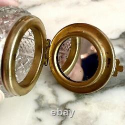 Antique Français Cut Crystal & Porcelain Miniature Portrait Patch Box Trinket Box