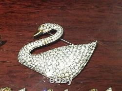 Authentique Swarovski Crystal Vintage Signé Swan Signature 3 Pièce Set Pin Bracel