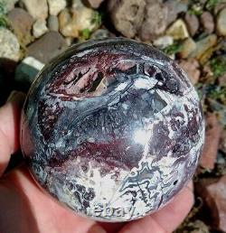 Belle grande sphère d'agate dentelle druzy mexicaine, 90mm 1104g, pièce de présentation