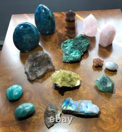 Collection de Cristaux : Apatite, Quartz, Fluorite, Labradorite, Plus de 15 Pièces