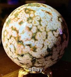 Collectionneurs 61mm Piece Ocean Jasper Sphère Avec Druzy Et Des Centaines De Orbes