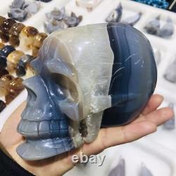 Crâne de cristal géode d'améthyste en agate naturelle, sculpté à la main, de 1000g