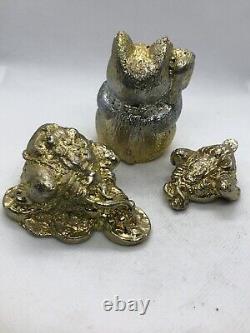Cristal de bismuth Chat et Grenouille chanceux en or, pack de 3 pièces