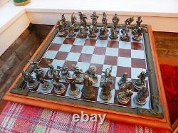 Danbury Mint Swarovski Crystal Fantasy Chess Set Wood Board Pewter Pieces Lotr