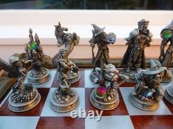 Danbury Mint Swarovski Crystal Fantasy Chess Set Wood Board Pewter Pieces Lotr