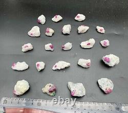 Échantillons naturels de cristaux de rubis avec feldspath sur matrice 22 pièces 104,14 grammes