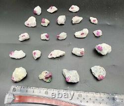 Échantillons naturels de cristaux de rubis avec feldspath sur matrice 22 pièces 104,14 grammes