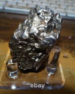 Énorme 158 Gm Campo Del Cielo Meteorite Crystal! Grande Grande Taille De Morceau Avec Le Stand