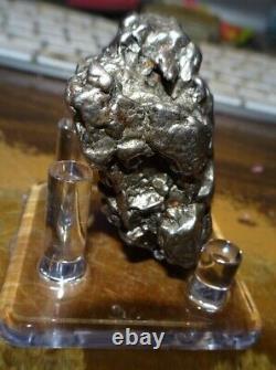 Énorme 158 Gm Campo Del Cielo Meteorite Crystal! Grande Grande Taille De Morceau Avec Le Stand