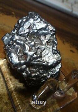 Énorme 168 Gm Campo Del Cielo Meteorite Crystal! Grande Grande Taille De Morceau Avec Le Stand