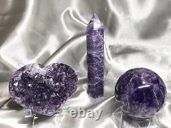 Ensemble-cadeau de guérison en cristal d'améthyste, sélénite, fluorite et quartz de qualité AA en 8 pièces