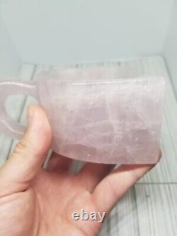 Ensemble de tasses à café en cristal sculpté en forme de cœur en quartz rose naturel, 3 pièces.