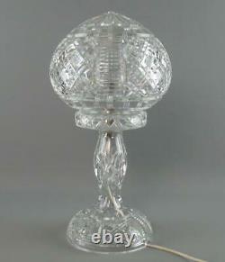 Grand Vintage Art Deco 2 Pièces Coupe Verre Cristal Globe Mushroom Lampe De Table