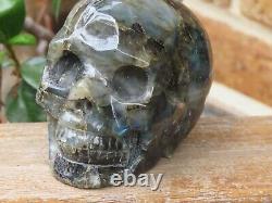 Grande Pièce D'affichage En Cristal De Crâne De Labradorite Poli Sculptée À La Main