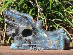 Grande Pièce D'affichage En Cristal De Dragon Crâne Poli Du Labrador