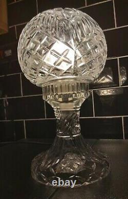Impressionnant Verre Vintage Coupé Cristal Art Déco 2 Pièces Mushroom Globe Lampe De Table