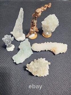 Lot de 7 pièces de cristaux de quartz Améthyste Apophyllite