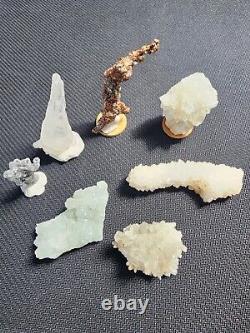 Lot de 7 pièces de cristaux de quartz Améthyste Apophyllite