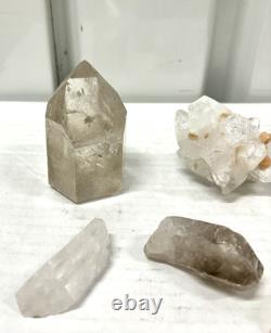 Lot de Cristaux Mixtes 9 Pièces Quartz Fumé Apophyllite Stilbite Point Fantôme Crys