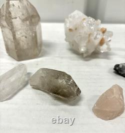 Lot de Cristaux Mixtes 9 Pièces Quartz Fumé Apophyllite Stilbite Point Fantôme Crys