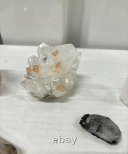 Lot de Cristaux Mixtes 9 Pièces Quartz Fumé Apophyllite Stilbite Point Fantôme Crys