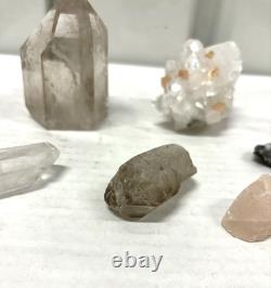 Lot de Cristaux Mixtes 9 Pièces Quartz Fumé Apophyllite Stilbite Point Fantôme Crys