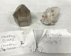 Lot de Cristaux Mixtes 9 Pièces Quartz Fumé Apophyllite Stilbite Point Fantôme Crys