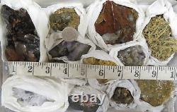 Mélange De 18 Pièces Mineral Specimen Flat Austinite Fluorite Quartz Pyrite Mimetite