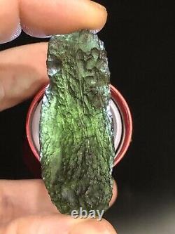 Moldavite Mined Crystal 14.91g Épaisseur Pièce De Forme Unique Tektite Tchèque Réel Raw