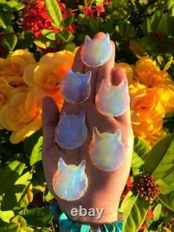 Opal Cristal Main Sculptée Opalite Tête De Chat Gemme Bijoux Faisant Cadeau De Noël