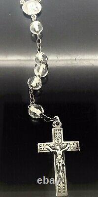 Perles Antiques En Cristal De Chapelet De Prière D’argent Hallmarked Pièce Religieuse Très Fine