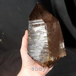 Pointe double terminée en quartz fumé extra large, pièce d'exposition statement