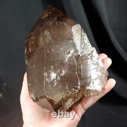 Pointe double terminée en quartz fumé extra large, pièce d'exposition statement