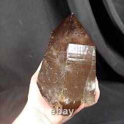 Pointe double terminée en quartz fumé extra large, pièce d'exposition statement