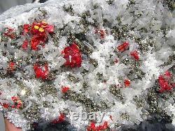 Realgar Crimson Red, Pyrite, Selenite - Clear Quartz Du Pérou. Pièce Maîtresse