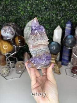 Sculptures de cristal de loup en agate Crazy Lace améthyste, pièce maîtresse Sculptures de cristal de loup en agate Crazy Lace améthyste, pièce maîtresse