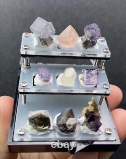 Spécimens naturels et uniques de fluorite et d'autres minéraux 9 pièces