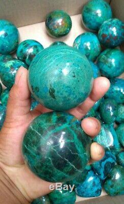 Sphère / Boule Coeur Oeuf De Malachite Chrysocolla 58 Morceaux 9.620 Grammes Du Pérou