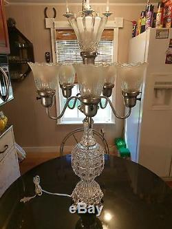 Superbe Antique Cristal 6 Light Center Piece Lampe De Table