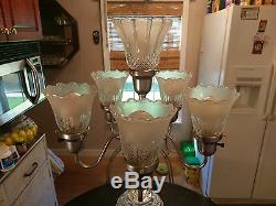Superbe Antique Cristal 6 Light Center Piece Lampe De Table