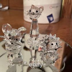 Swarovski Crystal Trois Pièces Chat, Souris, Hedgehog Crystal Miniatures