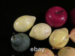 Vintage 21 Pièces Alabaster Marble Quartz Stone Fruit 3 Oeufs Pommes Exceptionnelles